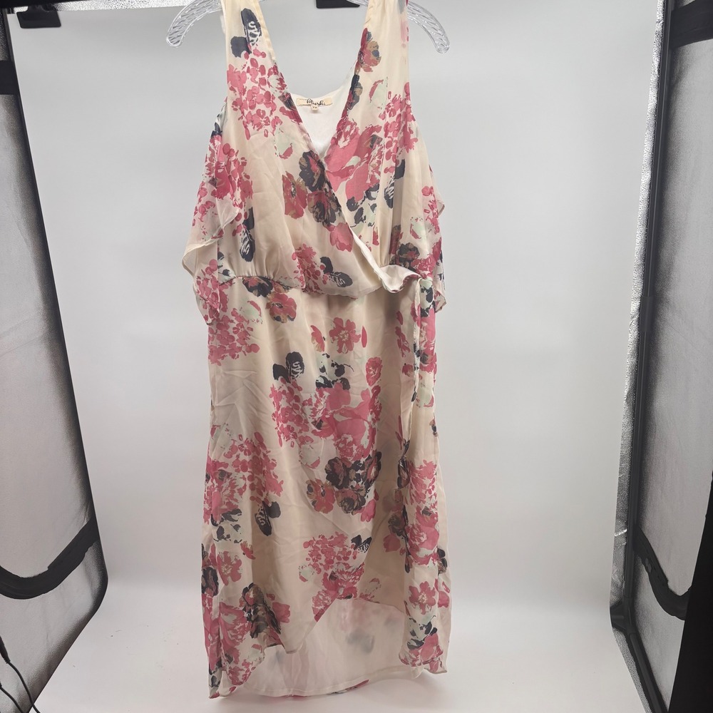 Floral Print Sleeveless Dress Mint of Blush Faux Wrap Ruffle Detail 2X